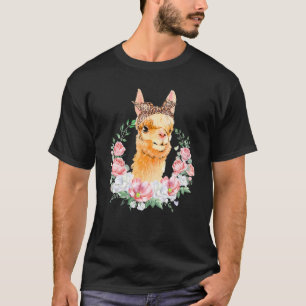 T-shirt Llama avec bandeau léopard Boho Fleur mignonne Lla