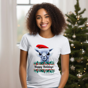 T-shirt Llama Avec Chapeau Au Père Noël Et Texte
