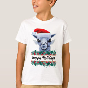 T-shirt Llama Avec Chapeau Du Père Noël Avec Texte