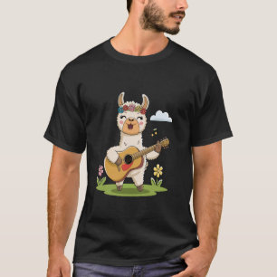 T-shirt Llama Boho Jouant de la Guitare Drôle Am Fun Musiq