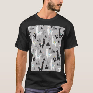 T-shirt Llama cactus montagnes, motif sans soudure.