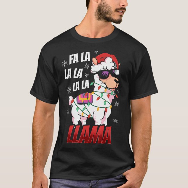 T-shirt Llama Christmas  Fa La La Llama  Xmas Lights (Devant)