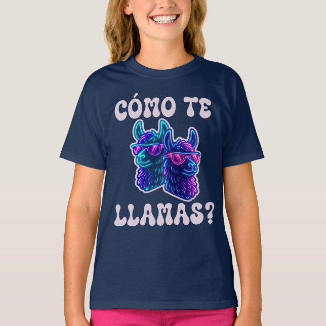 T-shirt Llama Como Te Llamas Drôle Pun Espagnol (Devant)