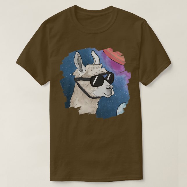 T-shirt Llama dans l'espace Portant des lunettes de soleil (Design devant)