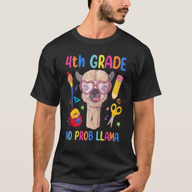 T-shirt Llama de 4e année Pas de problème Enfant Premier j (Devant)