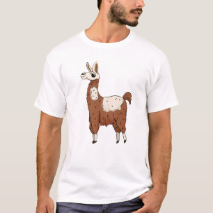 T-shirt Llama de dessin animé - Animal amusant Brown et bl
