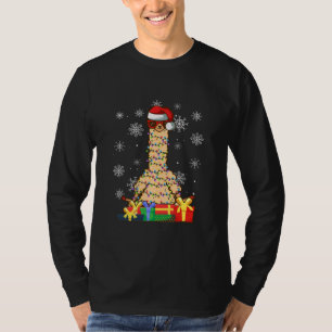 T-shirt Llama de Noël Lumières Llama Santa Hat Noël