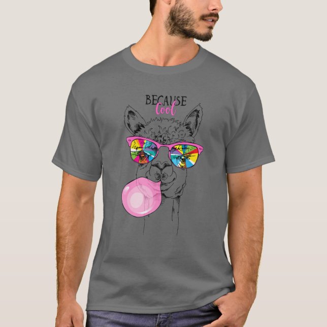 T-shirt Llama Drôle Dans Les Lunettes Arc-En-Ciel, Gomme À (Devant)
