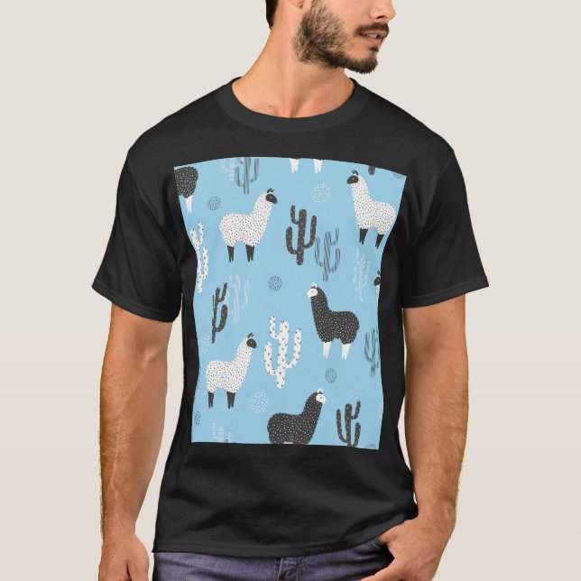 T-shirt Llama et cactus, motif mignon. (Devant)
