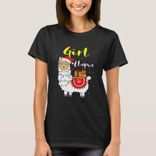 T-shirt Llama Fille Lumières Chapeau de Père Noël Xmas Pyj