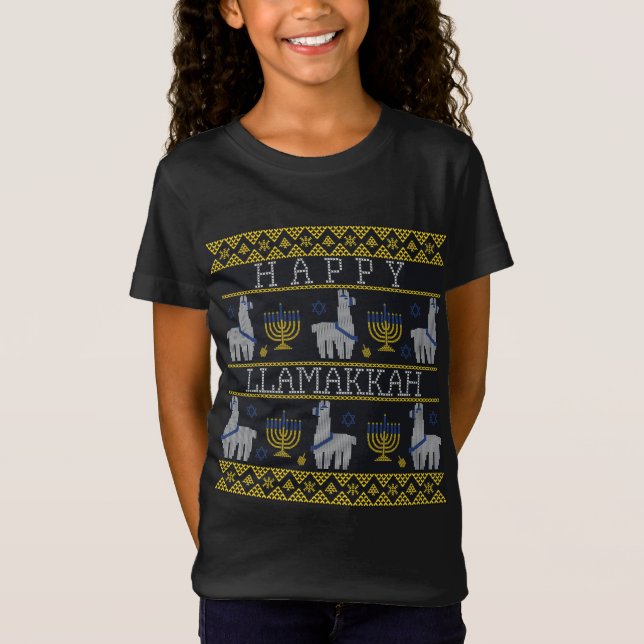 T-Shirt Llama Hanoukka drôle laide de Noël laid Sweater Ha (Devant)
