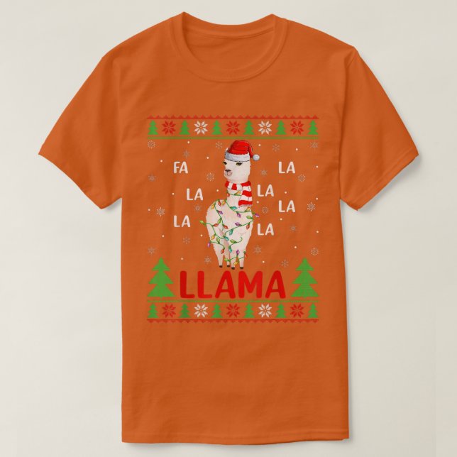 T-shirt Llama Lover Xmas Lights Fa Laid La Llama Christ (Design devant)