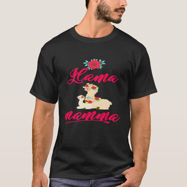 T-shirt Llama Maman Mère Chérie Bébé Avec Fleurs (Devant)