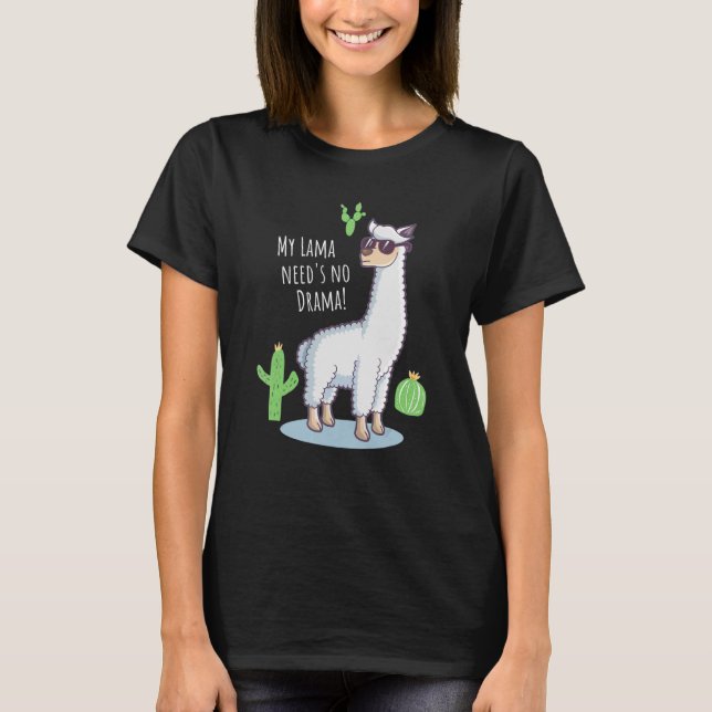 T-shirt Llama Need's No Drama Blade Cactus (Devant)