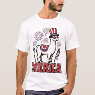 T-shirt Llama Patriotique Merica Design Vectoriel Vintage_