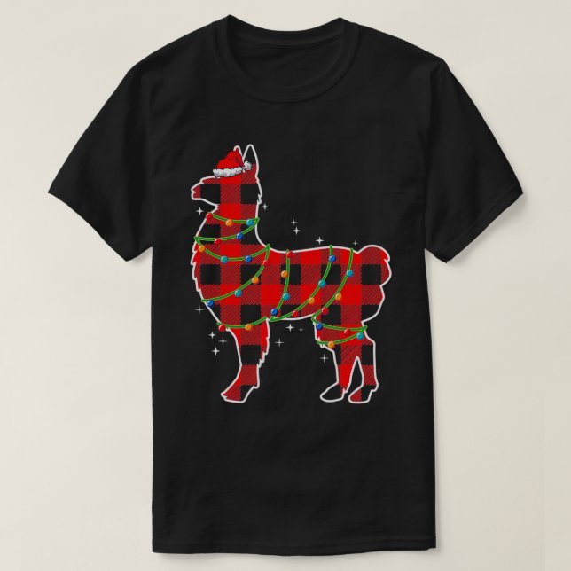 T-shirt Llama rouge Llama lumières de Noël drôle Llama Pèr (Design devant)