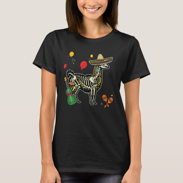 T-shirt Llama Skull Mexico Alpaca Halloween (Devant)