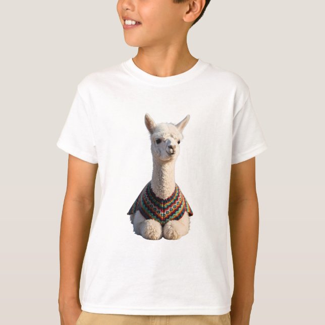 T-shirt Llama Stylé dans un Pull Douillet Enfants (Devant)