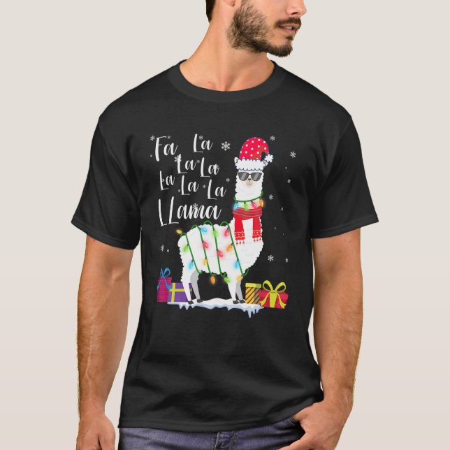 T-shirt Llama Sweater Fa La La Lama Funny X-Mas (Devant)