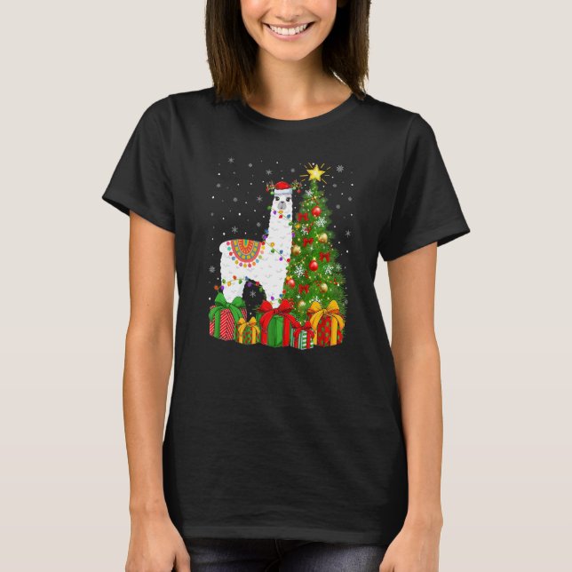 T-shirt Llama  Xmas Holiday Santa Llama Christmas Tree (Devant)
