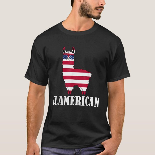 T-shirt Llamerican Llama 4 juillet USA Llama America (Devant)
