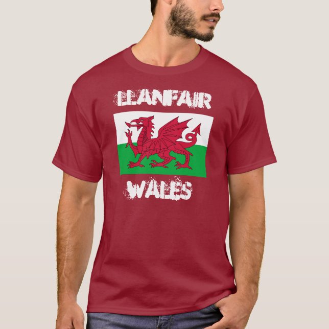 T-shirt Llanfair, Pays de Galles avec drapeau gallois (Devant)