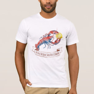 T-shirt Lobster et citron à l'aquarelle Italien