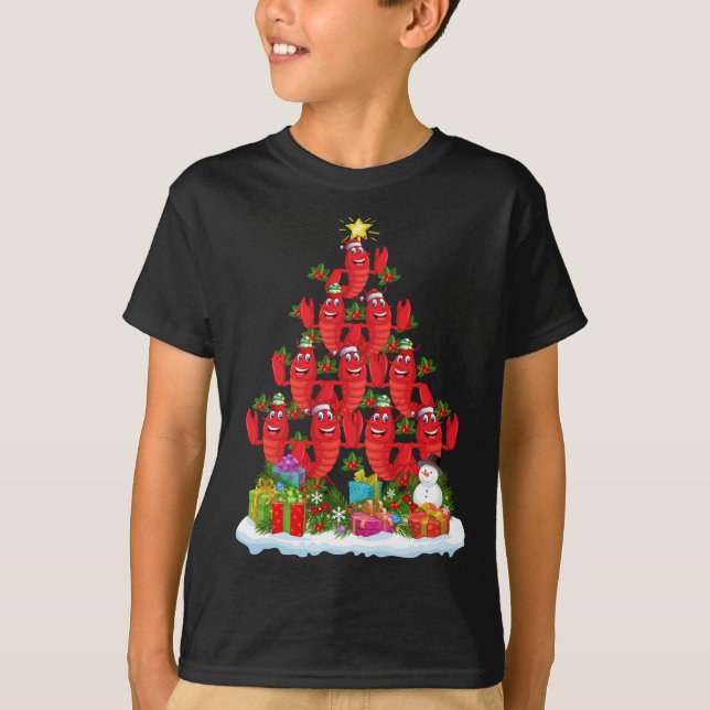 T-shirt Lobster Fish Xmas Tree Lighting Santa Lobster Chri (Devant)
