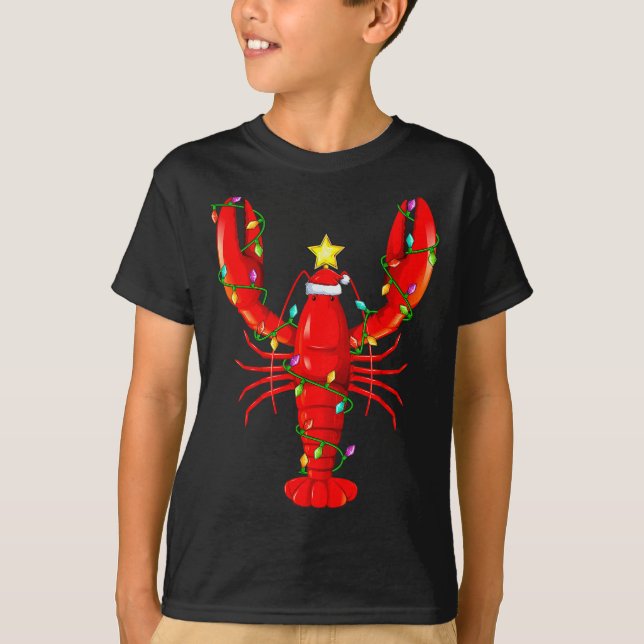 T-shirt Lobster Lighting Xmas Tree Matching Lobster Christ (Devant)