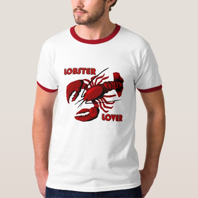 T-shirt Lobster Lover Mens Red Ringer (Devant)
