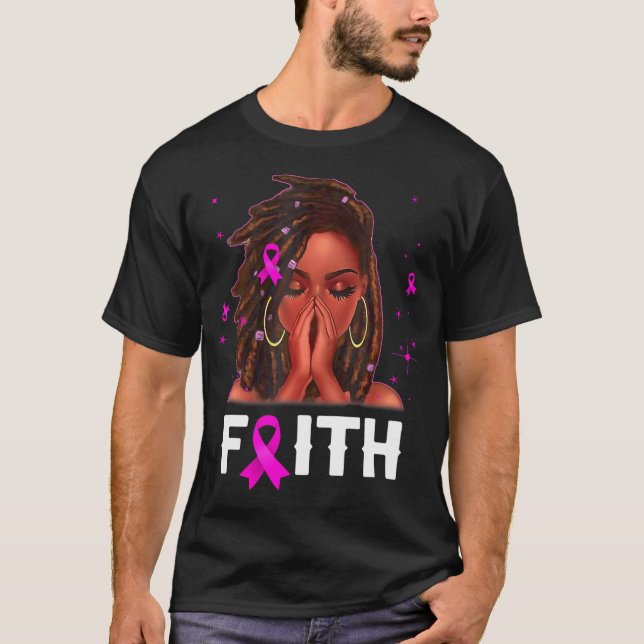 T-shirt Loc'd Cheveux Femme noire Foi Cancer du sein (Devant)