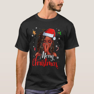 T-shirt Loc'd Hair Black Woman Joyeux Noël Santa Hat X