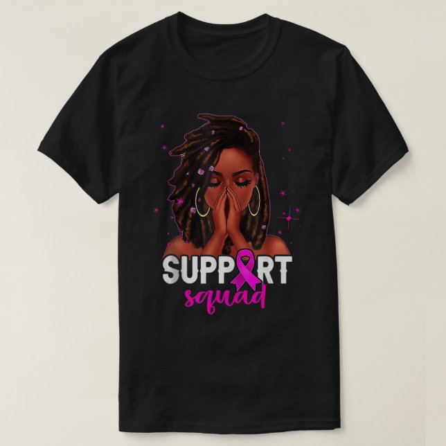 T-shirt Loc'd Hair Black Woman Support Squad Cancer du sei (Design devant)
