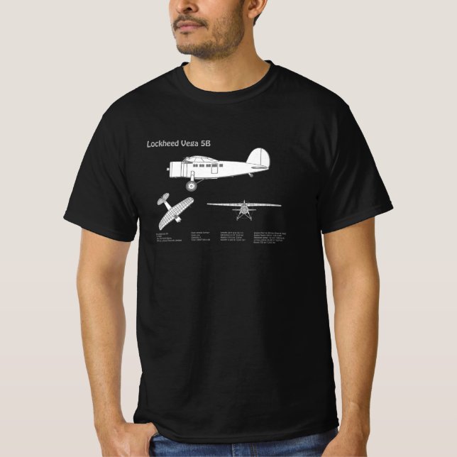 T-shirt Lockheed Vega 5B - Plans d'avion ABD (Devant)