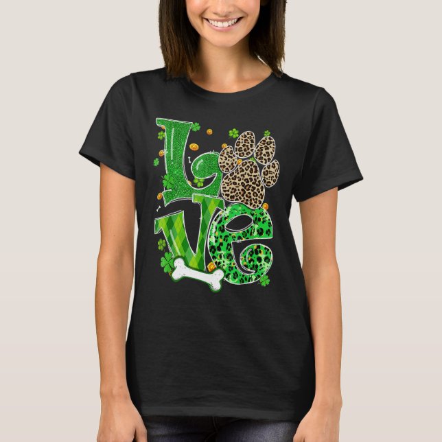 T-shirt Log Chien Paw Leopard Clovers St Patrick S Day Luc (Devant)