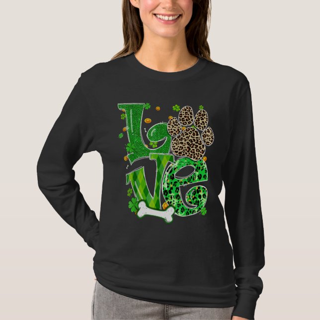 T-shirt Log Chien Paw Leopard Clovers St Patrick S Day Luc (Devant)