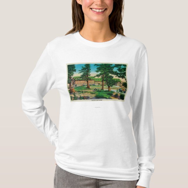 T-shirt Loge de lac crater et vieux lac PinesCrater, OU (Devant)