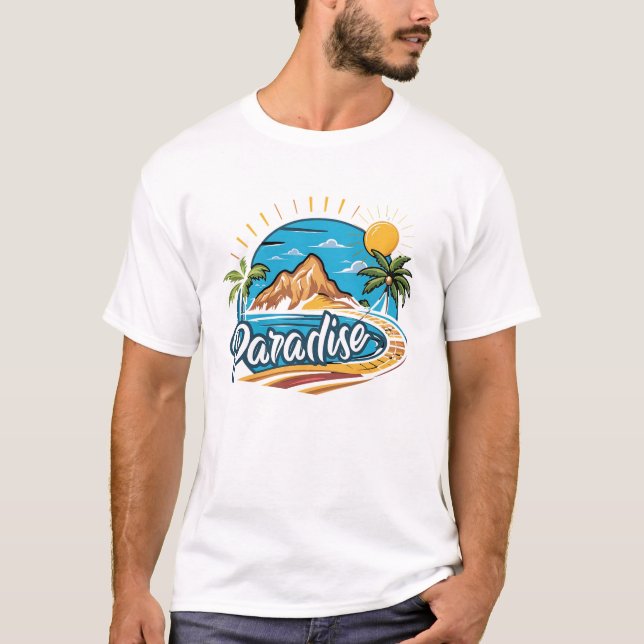 T-shirt Logo Art d'Île Paradisiaque Tropicale (Devant)