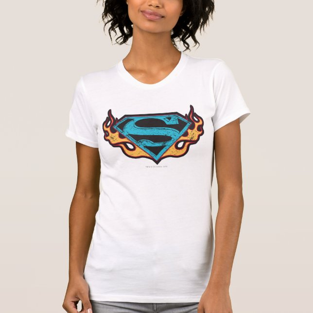 T-shirt Logo bleu super fille avec flammes (Devant)