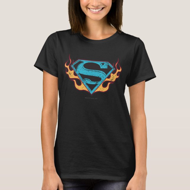 T-shirt Logo bleu super fille avec flammes (Devant)