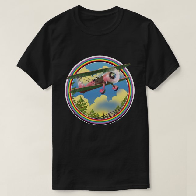 T-shirt logo d'avion biplan rose arc-en-ciel (Design devant)