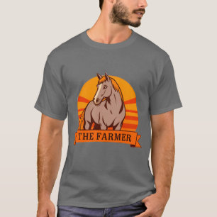 T-shirt Logo de ferme avec cheval au lever du soleil