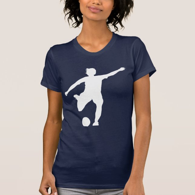 T-shirt Logo de football féminin (blanc sur bleu) (Devant)