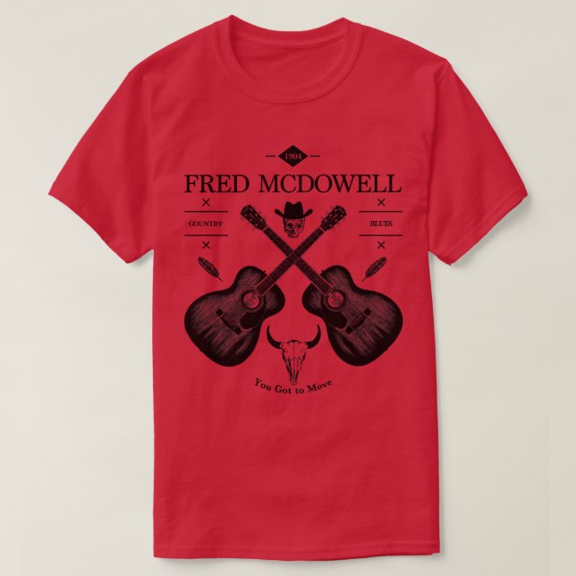 T-shirt Logo de guitare acoustique Fred McDowell (Design devant)