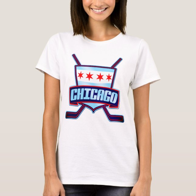 T-shirt Logo De Hockey Drapeau De Chicago Avec Impression  (Devant)