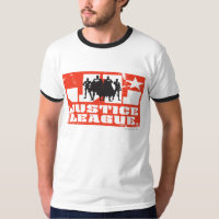 Logo de la Ligue de Justice et silhouettes de cara