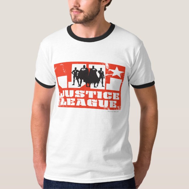 T-shirt Logo de la Ligue de Justice et silhouettes de cara (Devant)