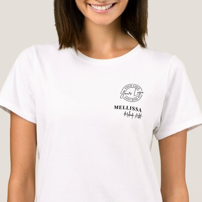 T-shirt Logo de l'entreprise avec le nom de l'employé noir (Black Script Employee Name Business Logo T-Shirt)