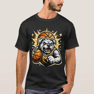 T-shirt Logo de mascotte Bulldog de basketball – Crème et