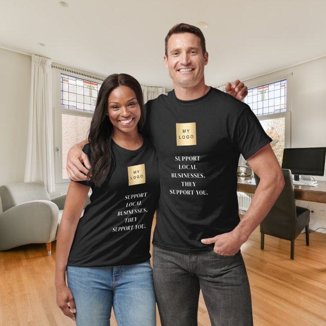 T-shirt Logo de soutien noir local entreprise slogan (Créateur téléchargé)